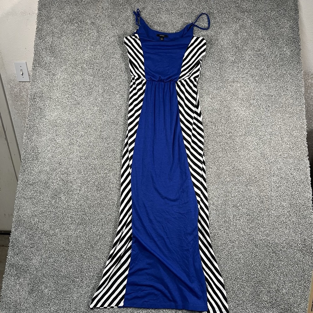 Express Women’s S Blue Black White Striped Colorblock Maxi Dress Sleeveless